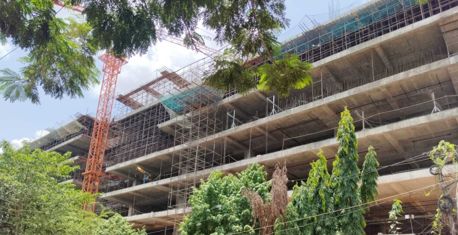Front facade progress for the Odisha Mining Corporation office project in Bhubaneswar